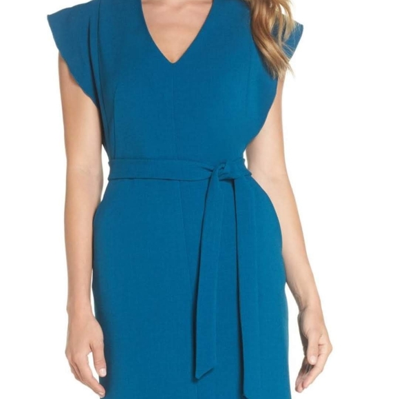 eliza j ruffle sleeve sheath dress